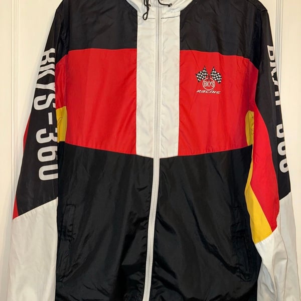 BKYS 360 Racing Windbreaker Hooded Full-Zip Jacket XL Black Red White