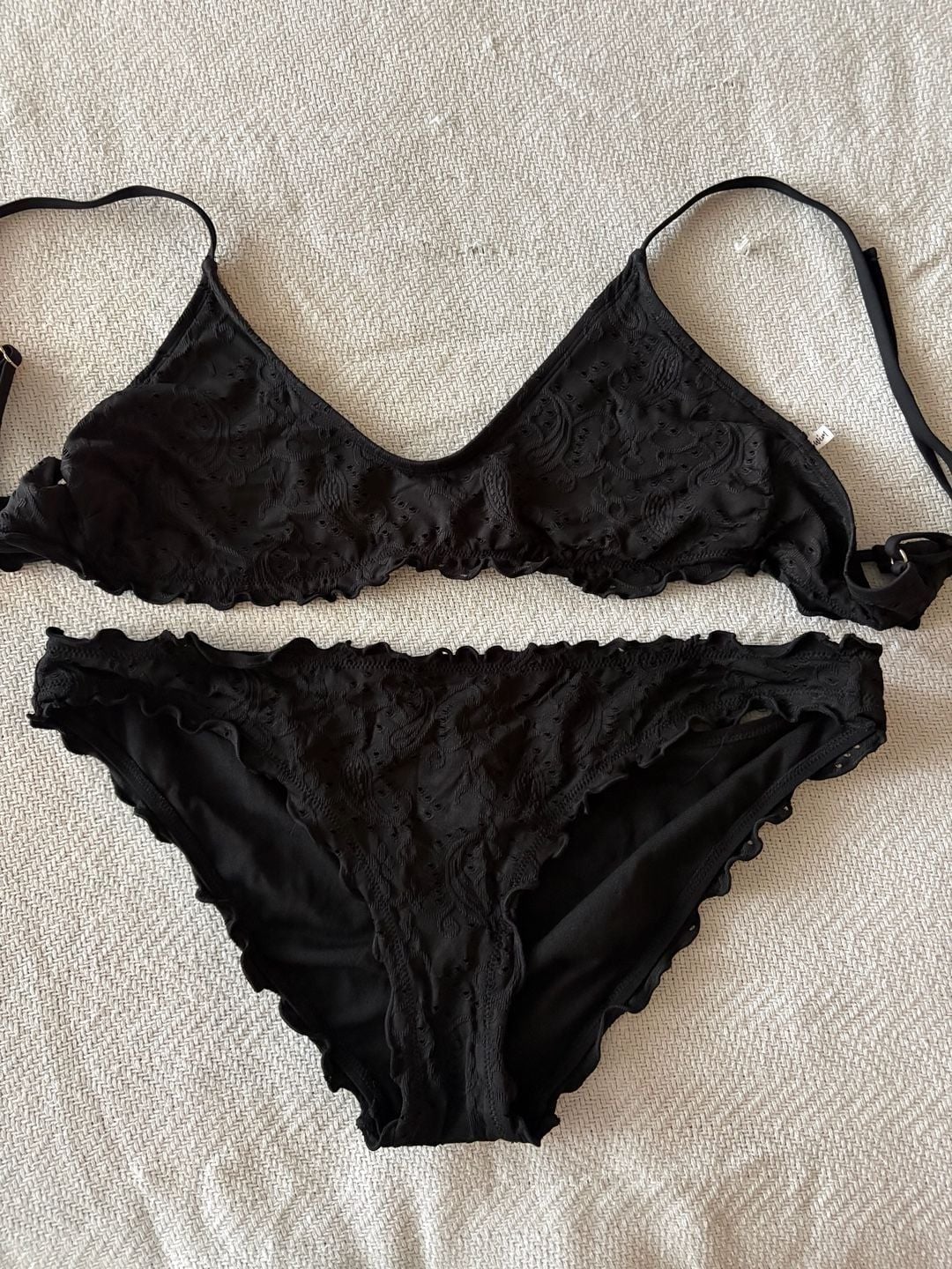Celebrity Pink Black Eyelet Ruffle Bikini Set, XL — Two Piece Swimsuit 1