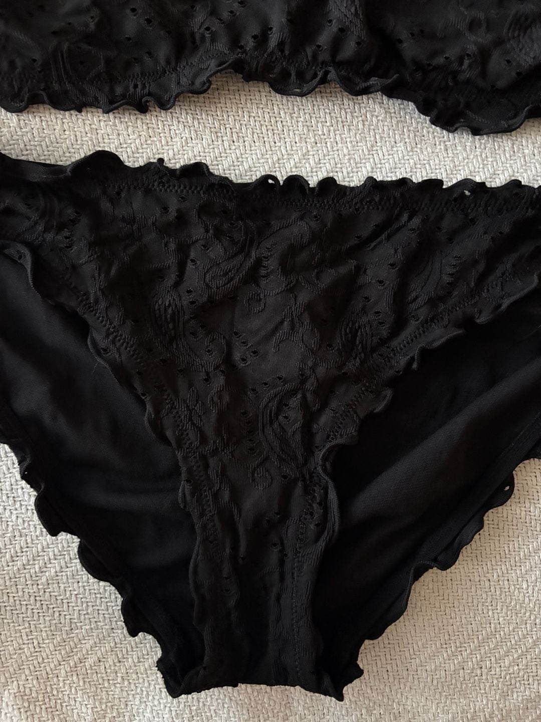 Celebrity Pink Black Eyelet Ruffle Bikini Set, XL — Two Piece Swimsuit 2