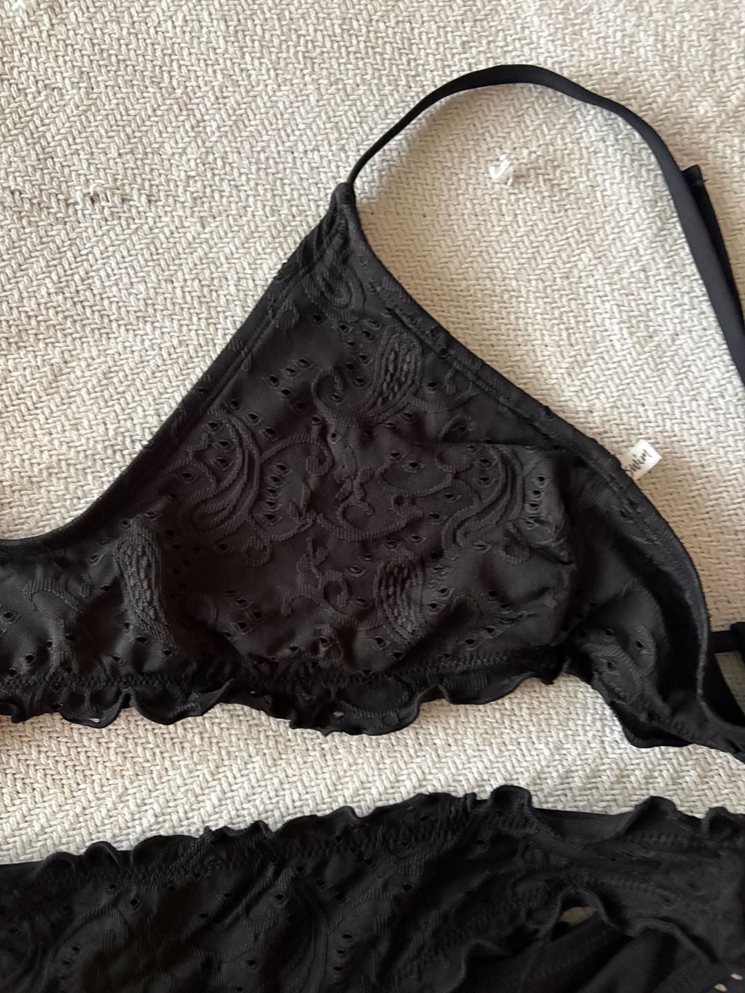 Celebrity Pink Black Eyelet Ruffle Bikini Set, XL — Two Piece Swimsuit 3