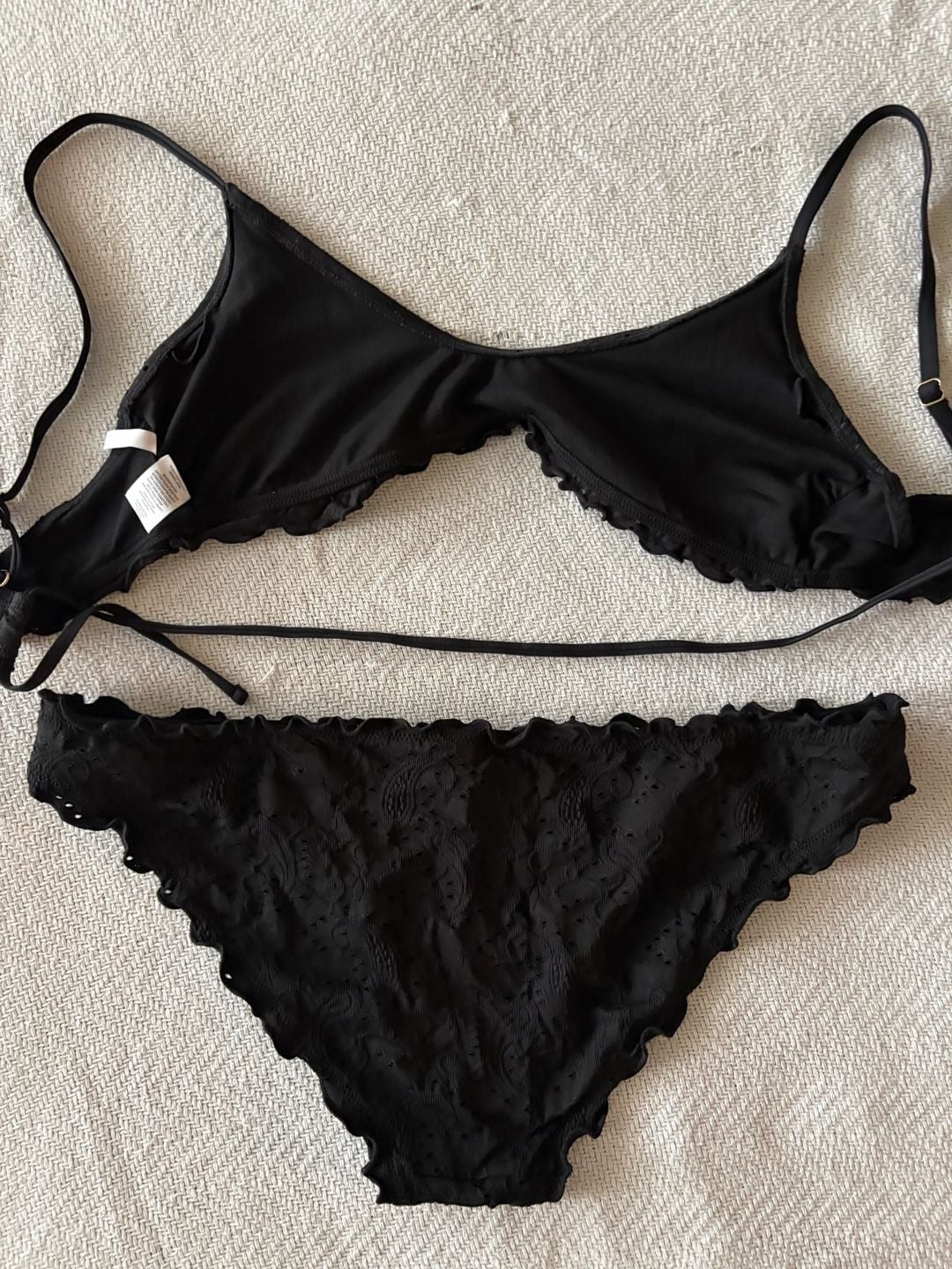 Celebrity Pink Black Eyelet Ruffle Bikini Set, XL — Two Piece Swimsuit 4