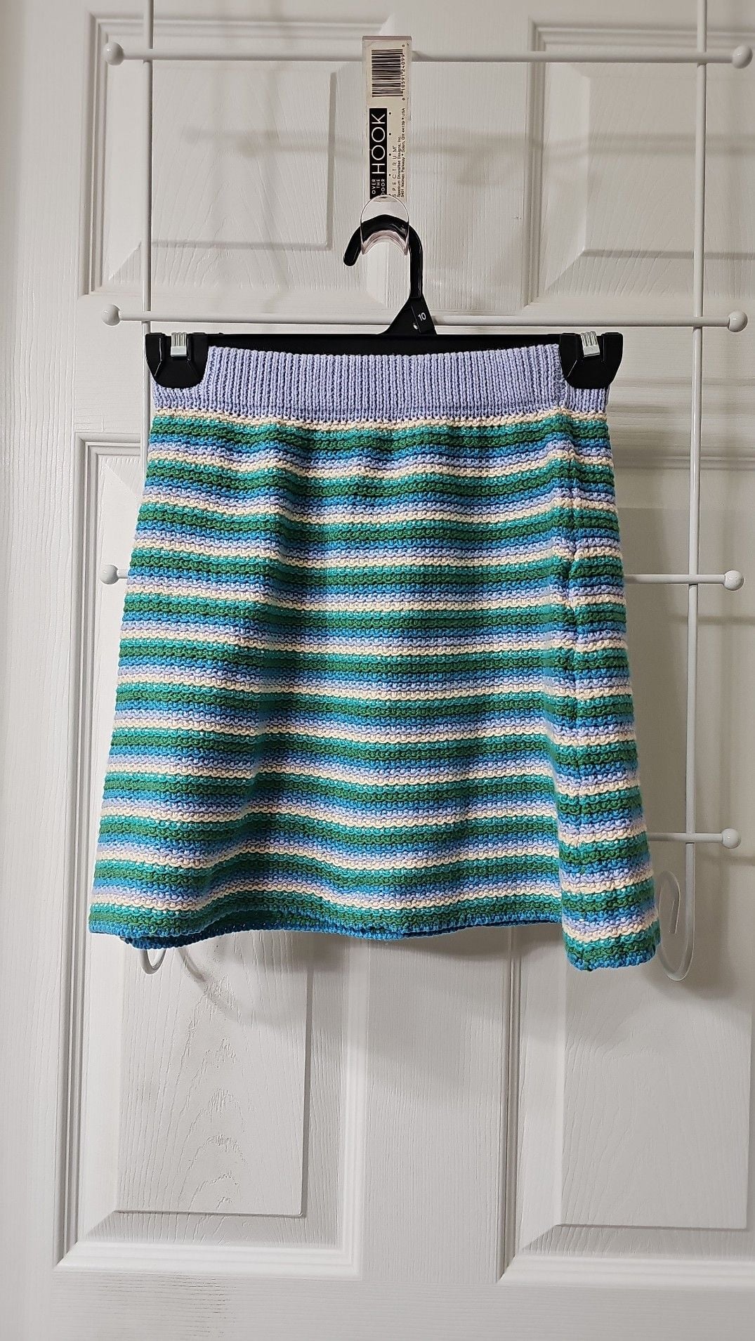 Zara Girls Blue and Green Striped Crochet Knit Mini Skirt 2