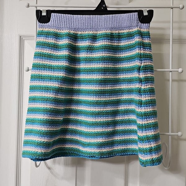 Zara Girls Blue and Green Striped Crochet Knit Mini Skirt
