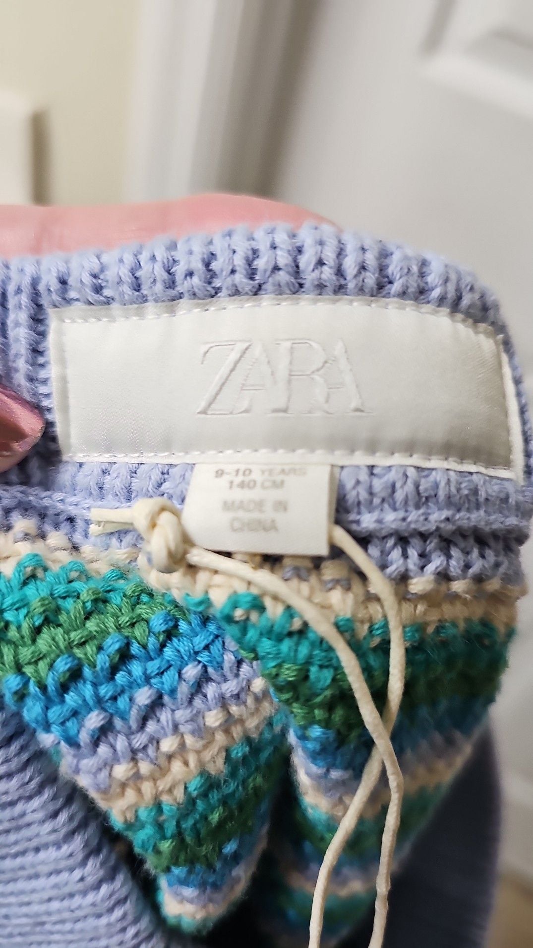 Zara Girls Blue and Green Striped Crochet Knit Mini Skirt 4