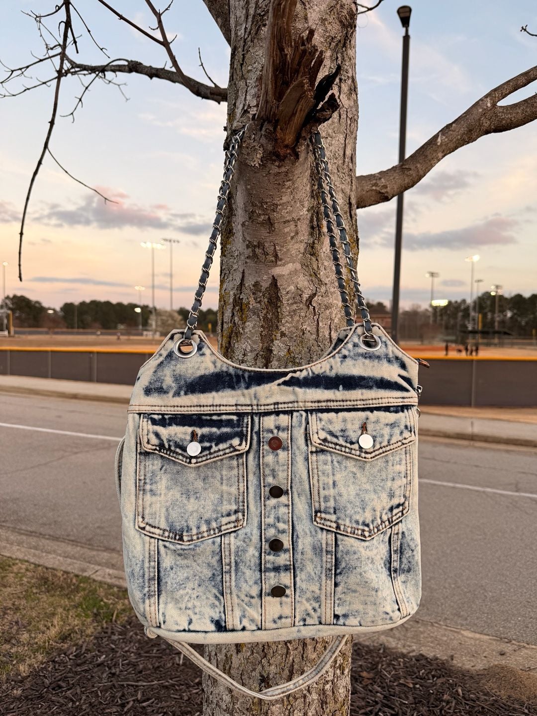 Y2K Denim Shoulder Bag: Harajuku Style Tote With Chain Strap - , 2