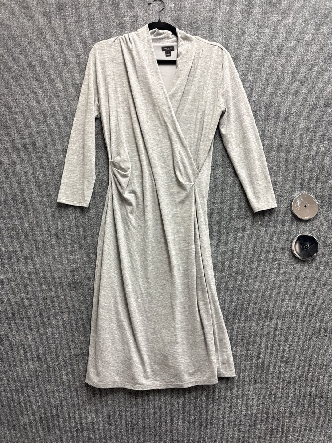 Ann Taylor Factory Women's Gray Faux Wrap 3/4 Sleeve Jersey Dress Size Medium 2