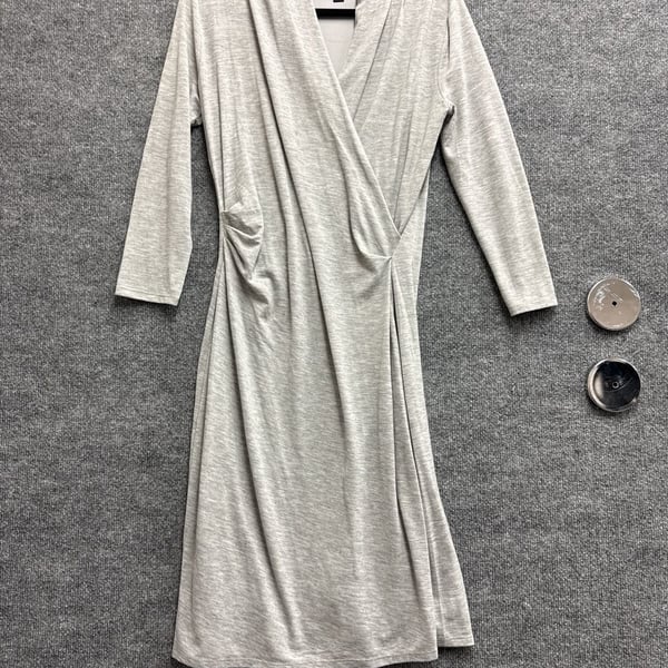 Ann Taylor Factory Women's Gray Faux Wrap 3/4 Sleeve Jersey Dress Size Medium