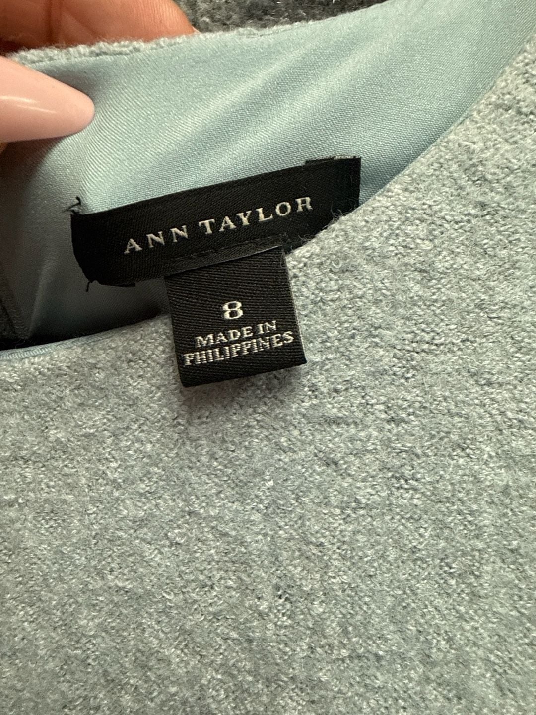 Ann Taylor Light Blue Felted Wool Blend Sleeveless Fit and Flare Pleated Dress 3