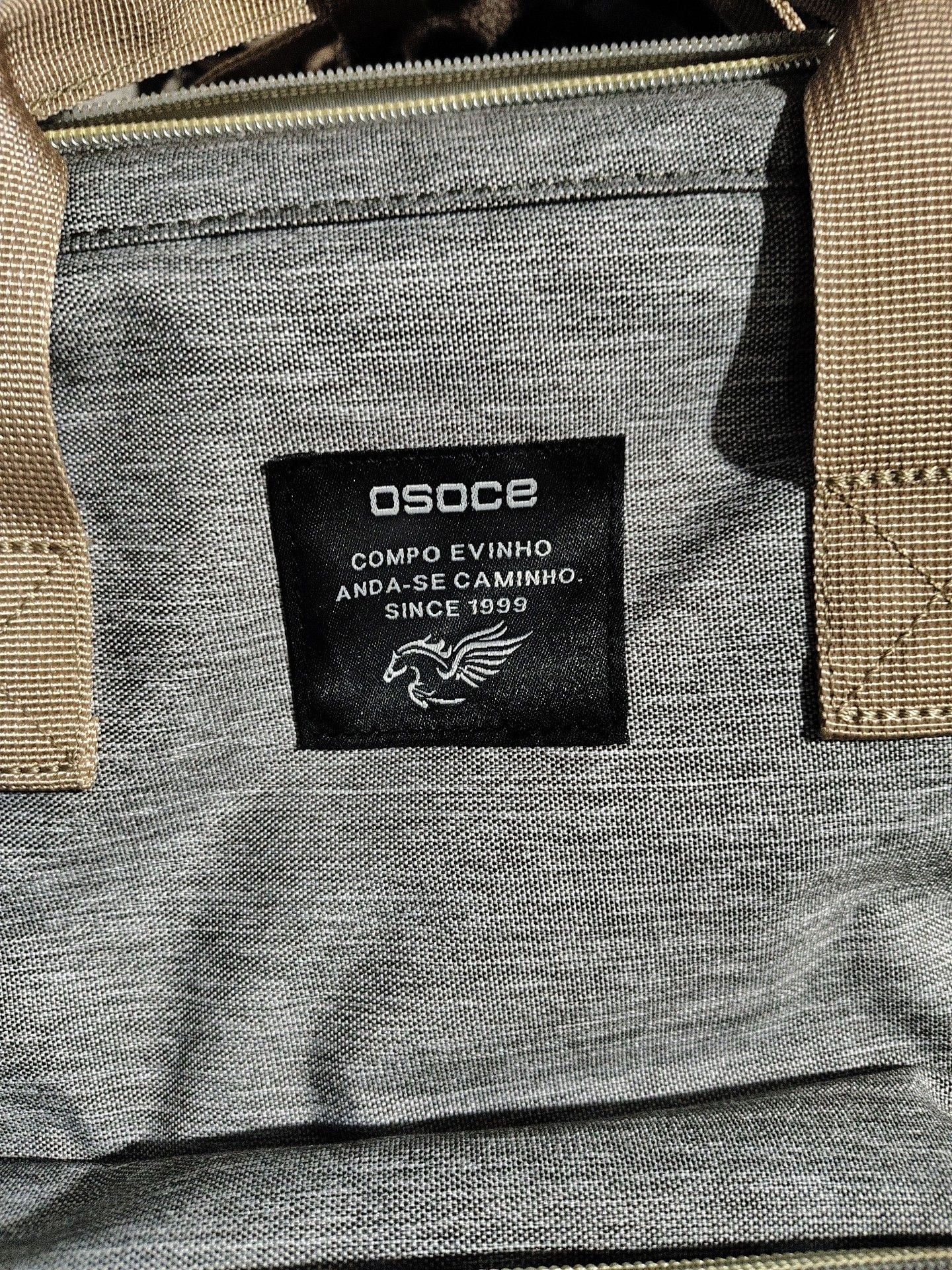 OSOCE Compo Evinho Gray Canvas Laptop Diaper Backpack with Tan Straps 2