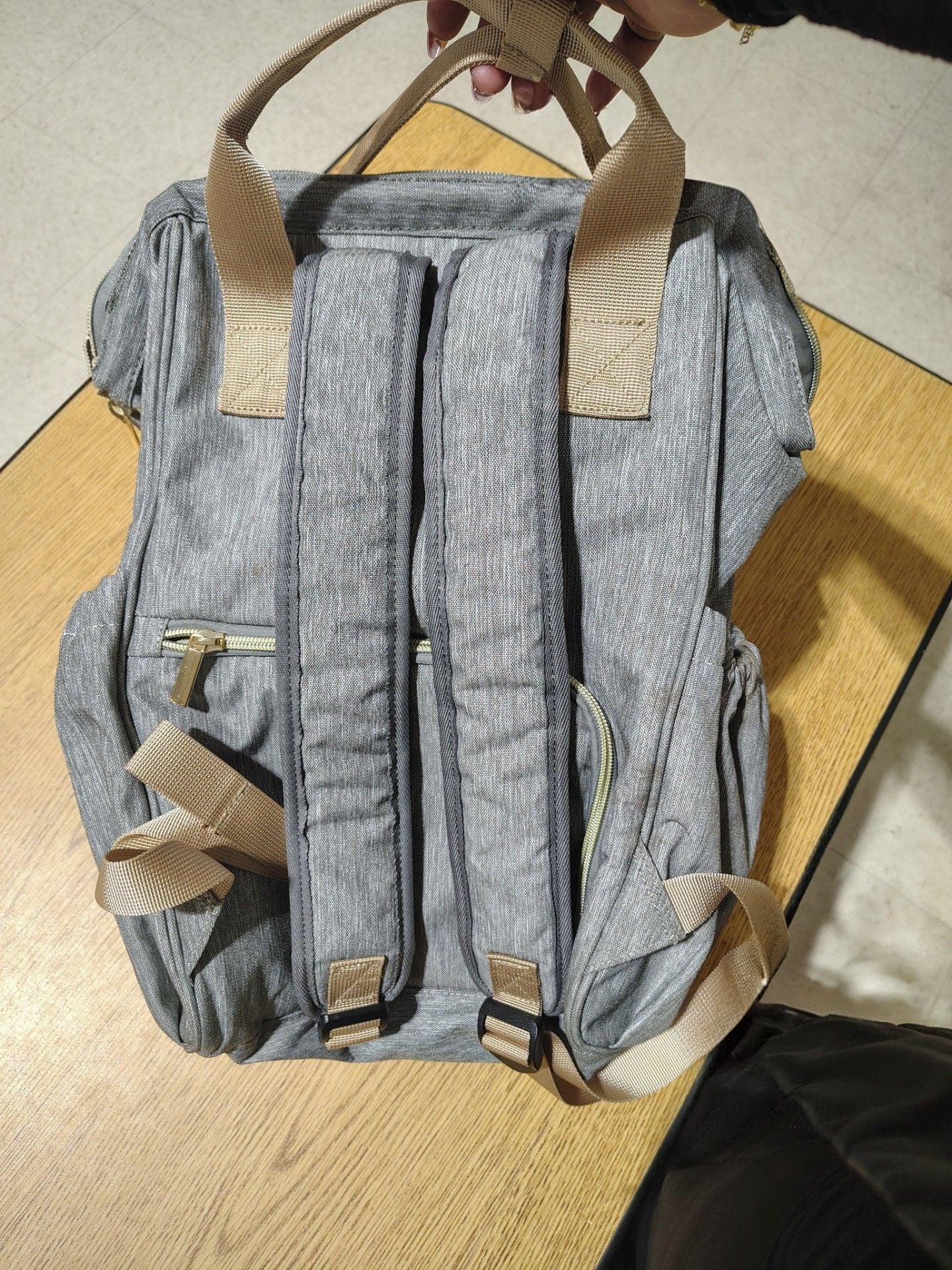 OSOCE Compo Evinho Gray Canvas Laptop Diaper Backpack with Tan Straps 4