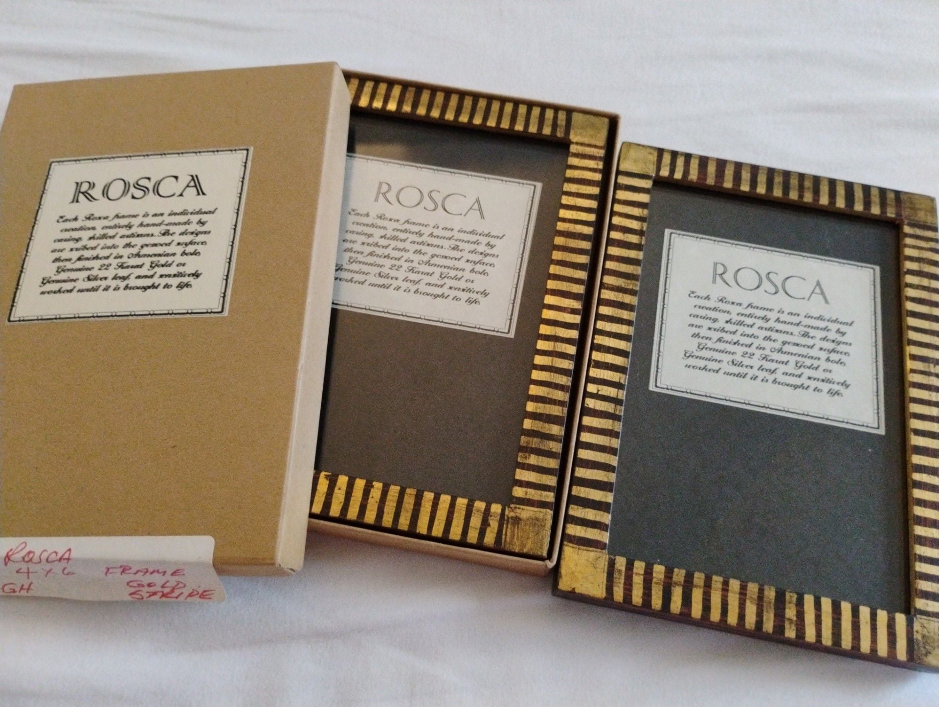 Set of 2 Rare Vintage ROSCA 4x6 Picture Frames - Handmade 22K Gold/Silver Leaf 1