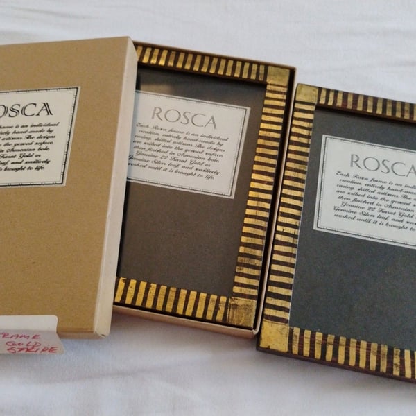 Set of 2 Rare Vintage ROSCA 4x6 Picture Frames - Handmade 22K Gold/Silver Leaf 