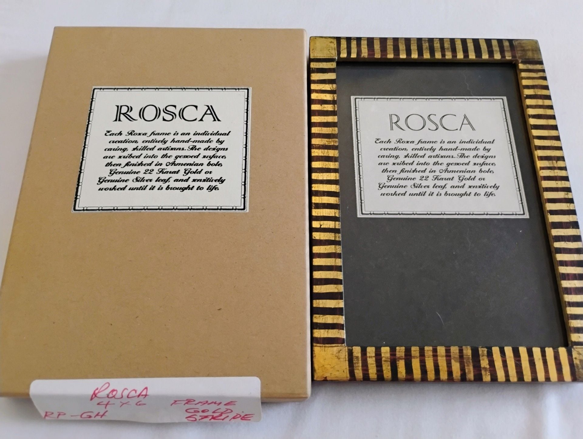 Set of 2 Rare Vintage ROSCA 4x6 Picture Frames - Handmade 22K Gold/Silver Leaf 2