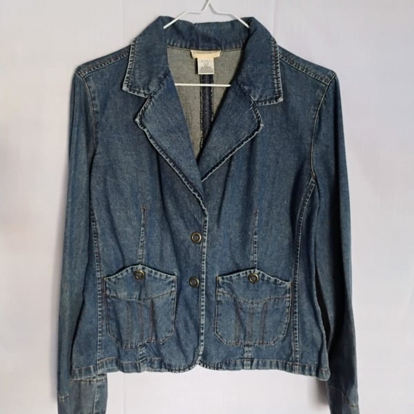 Forenza Denim Blazer - Y2K Fitted Jean Jacket - Dark Wash
