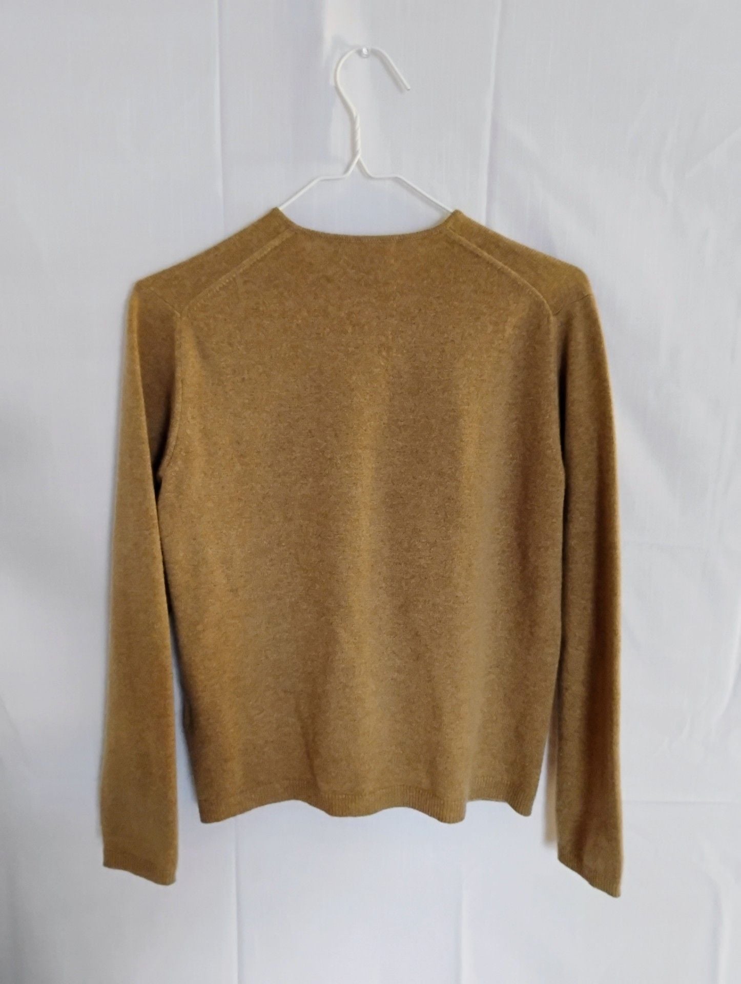 Lands' End 100% Cashmere Crew Neck Button-Down Cardigan - Camel/Tan Petite XS 2