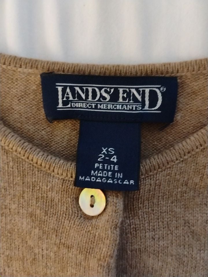 Lands' End 100% Cashmere Crew Neck Button-Down Cardigan - Camel/Tan Petite XS 3