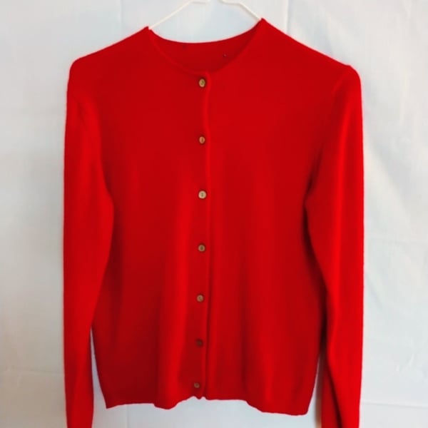 Vintage 100% Cashmere Cardigan Red XS - Identified Lands' End