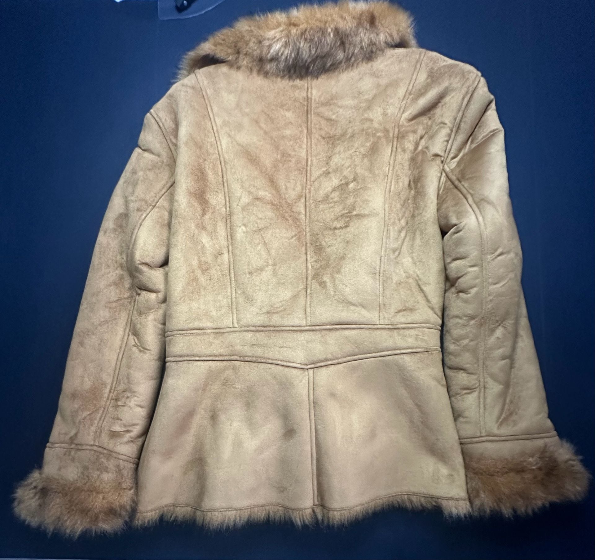 Vintage Y2K Route 66 Faux Fur Lined Suede Jacket with Tie Waist 3