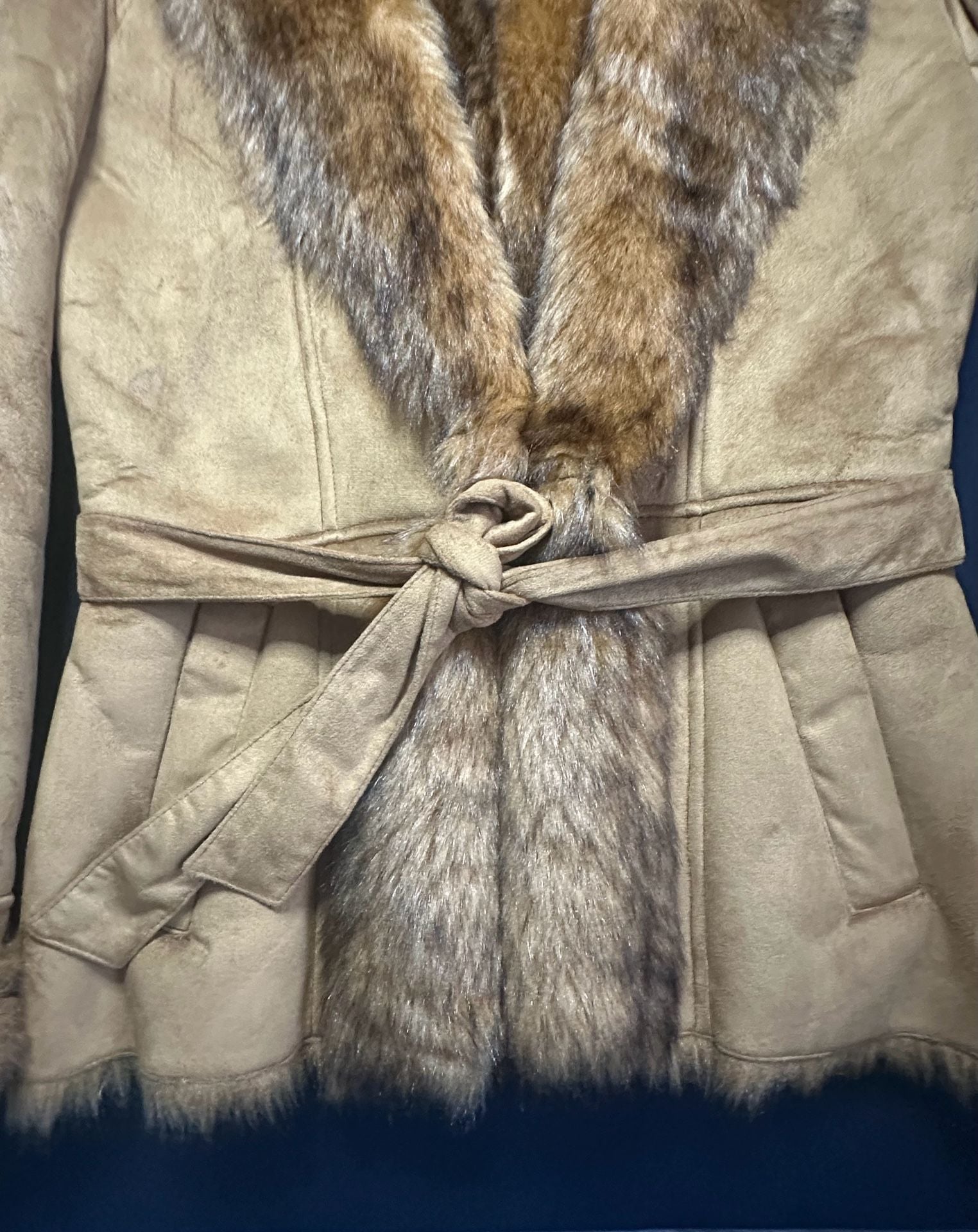 Vintage Y2K Route 66 Faux Fur Lined Suede Jacket with Tie Waist 5