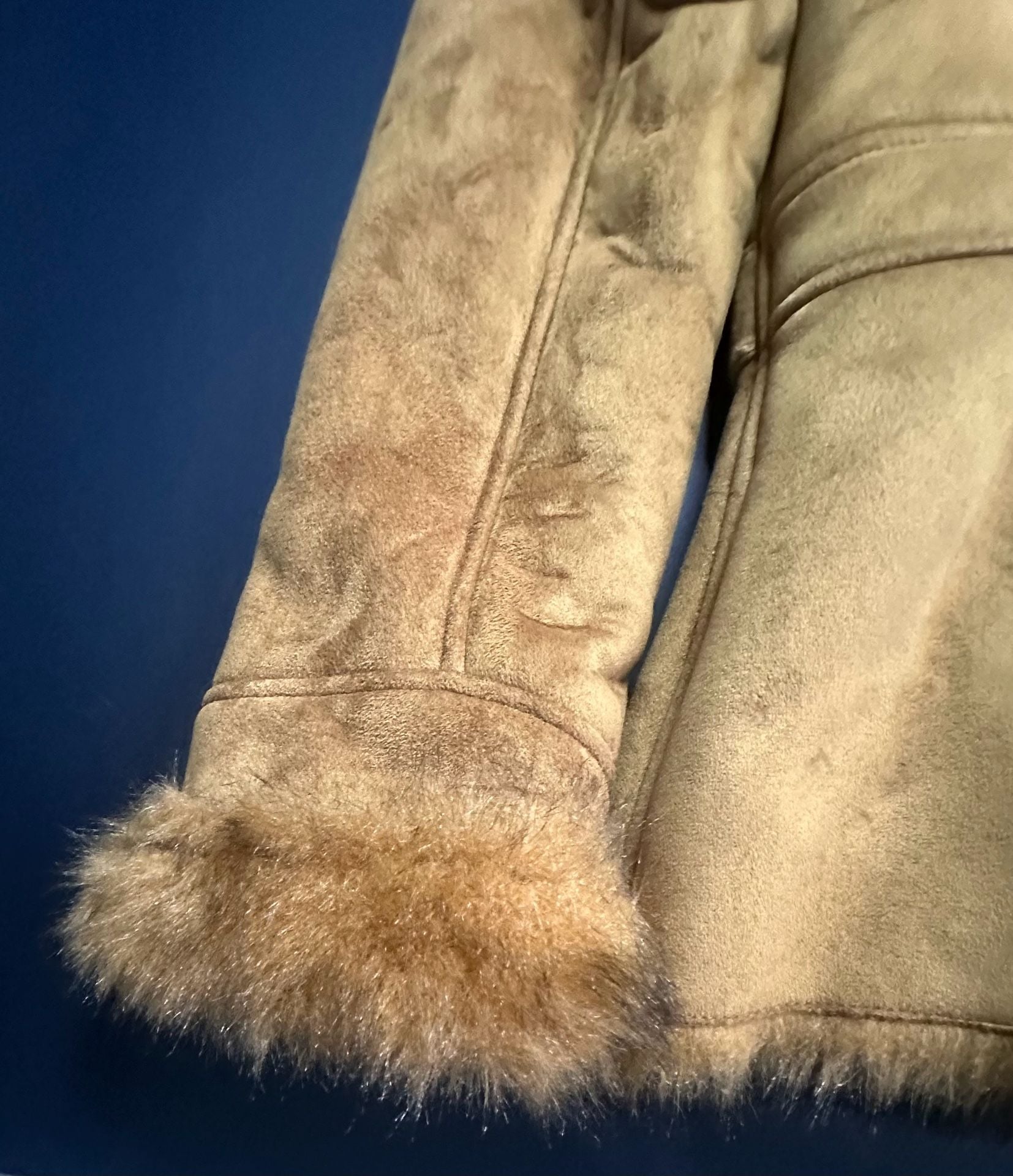 Vintage Y2K Route 66 Faux Fur Lined Suede Jacket with Tie Waist 8