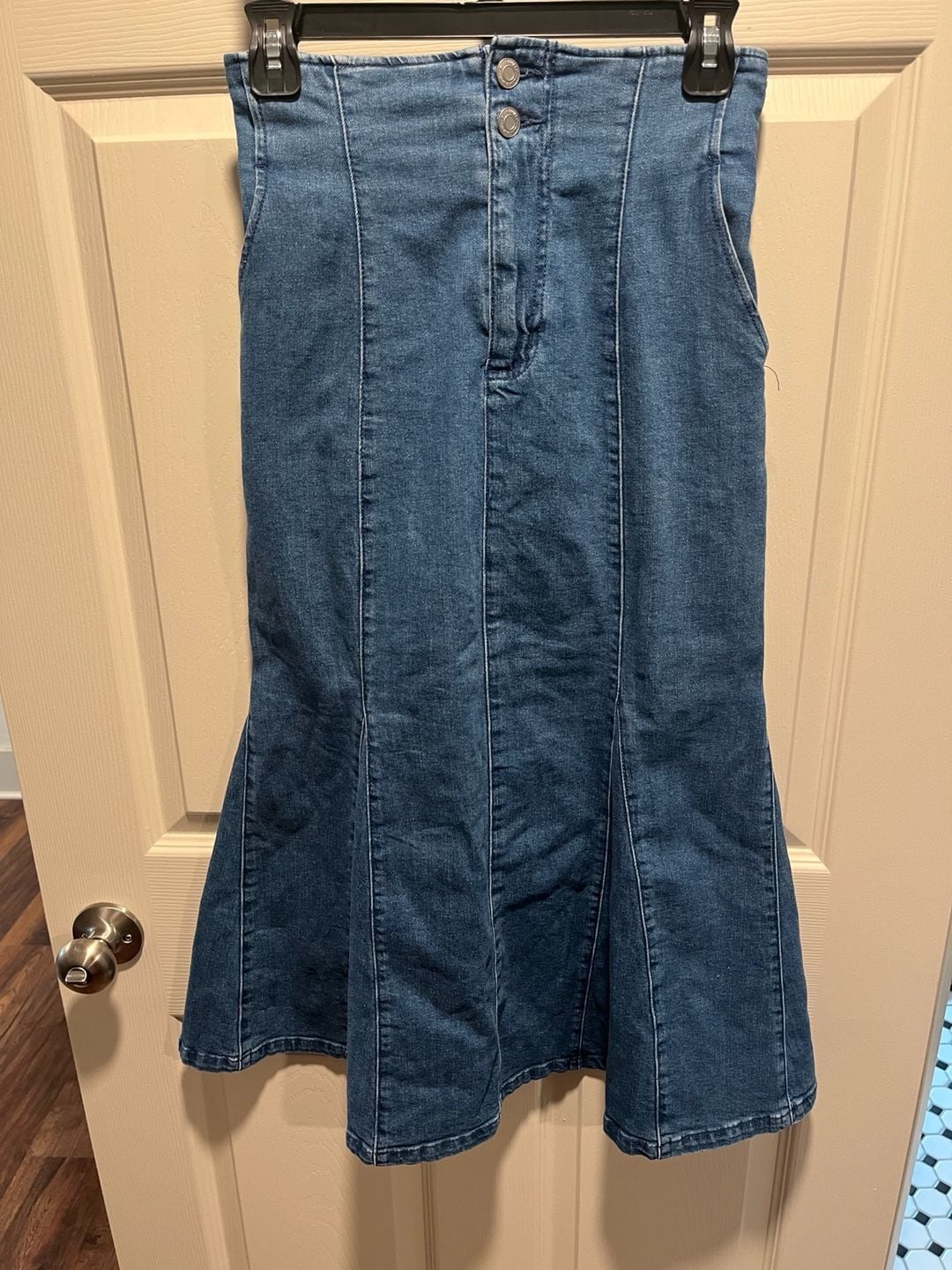 Colza Denim High Waisted Mermaid Fishtail Maxi Skirt 2