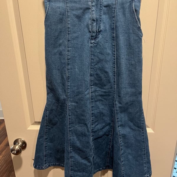 Colza Denim High Waisted Mermaid Fishtail Maxi Skirt