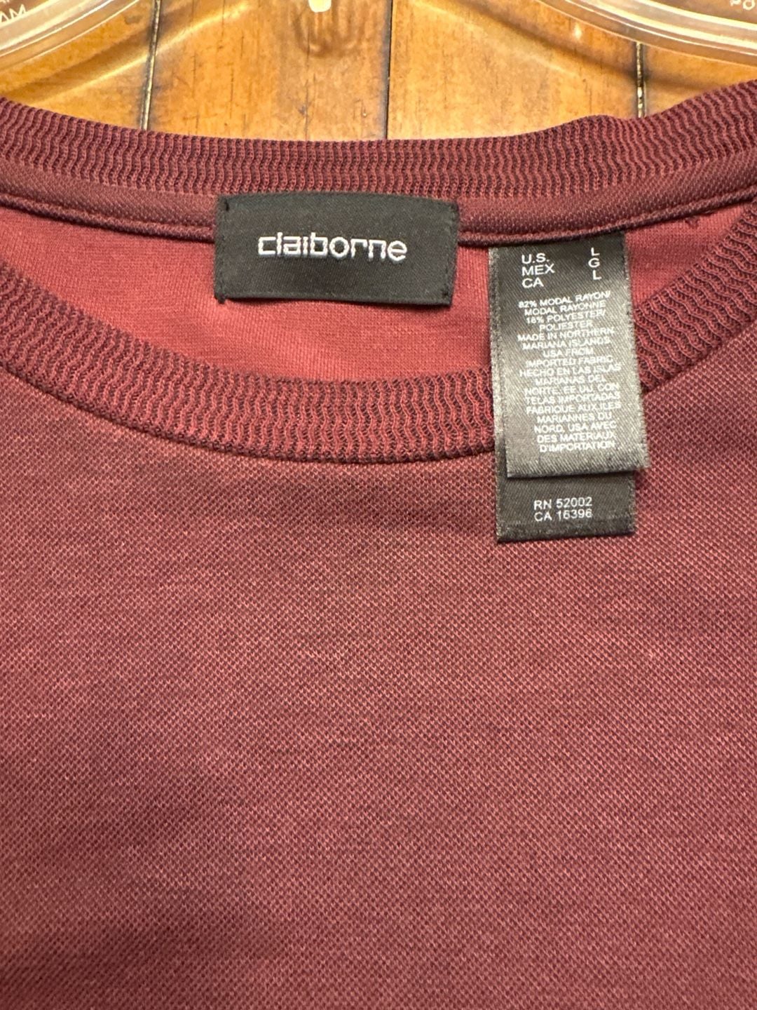 Claiborne Mens Long Sleeve Crewneck Pullover Ribbed Knit Top Burgundy Size Large 2