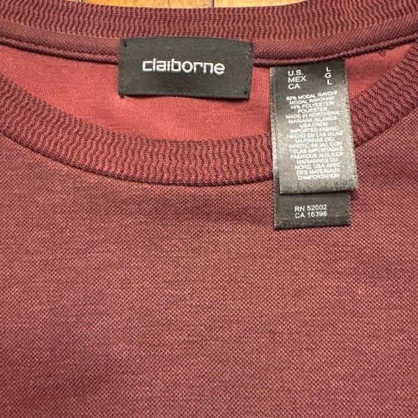 Claiborne Mens Long Sleeve Crewneck Pullover Ribbed Knit Top Burgundy Size Large