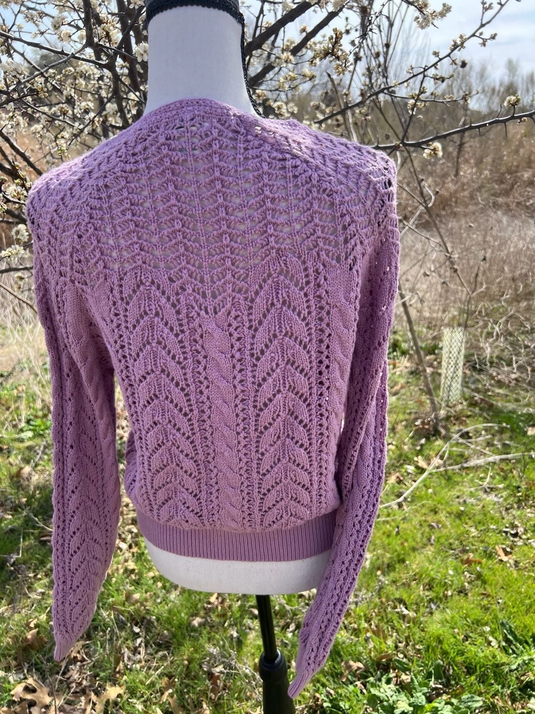 Sundance Lavender Crochet Floral Lace Knit Button Front Cardigan Sweater 6