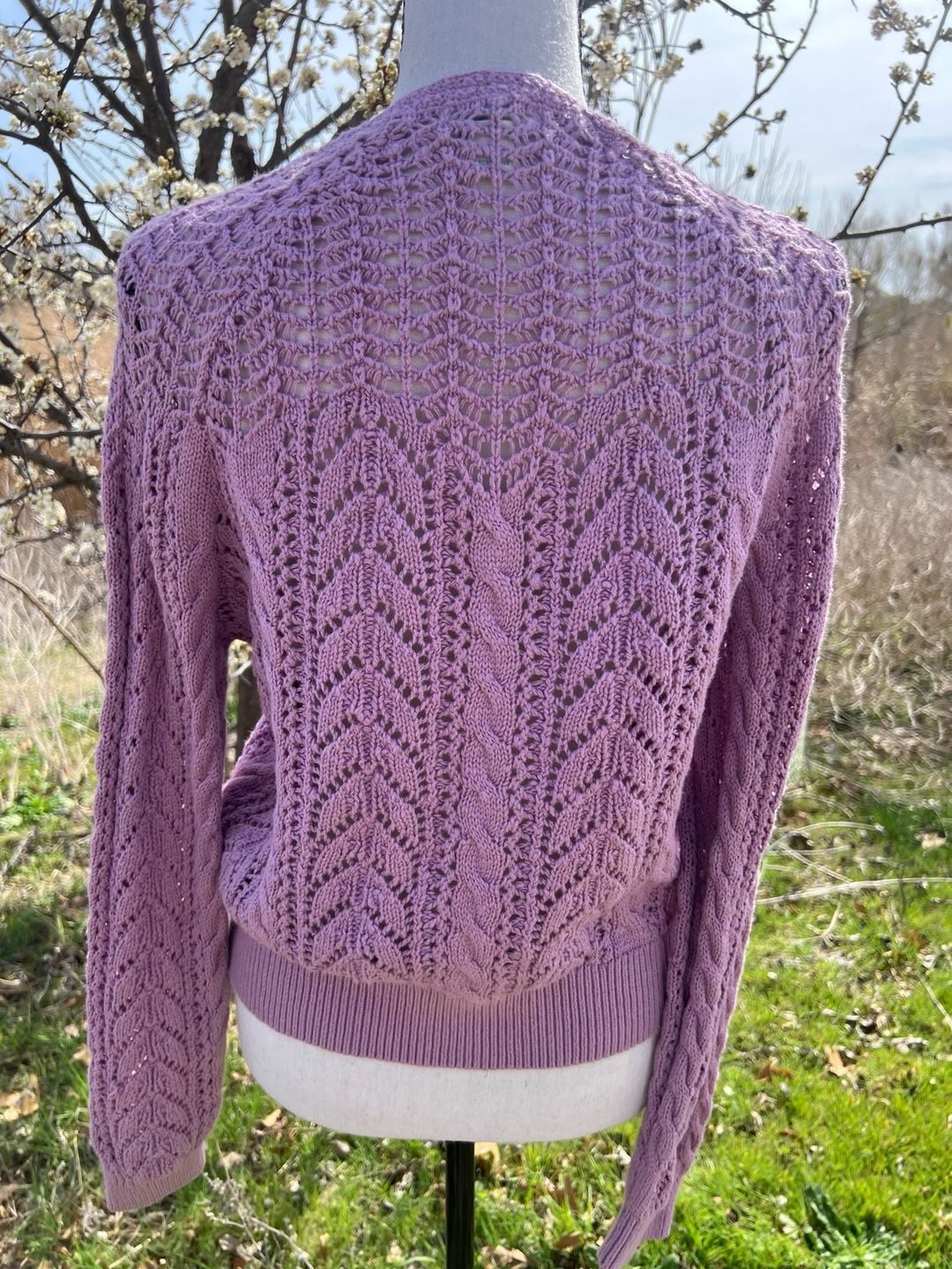 Sundance Lavender Crochet Floral Lace Knit Button Front Cardigan Sweater 7
