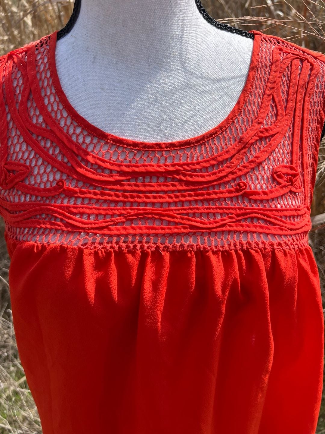 Petticoat Alley Red Sleeveless Crochet Lace Yoke Swing Blouse Top 3