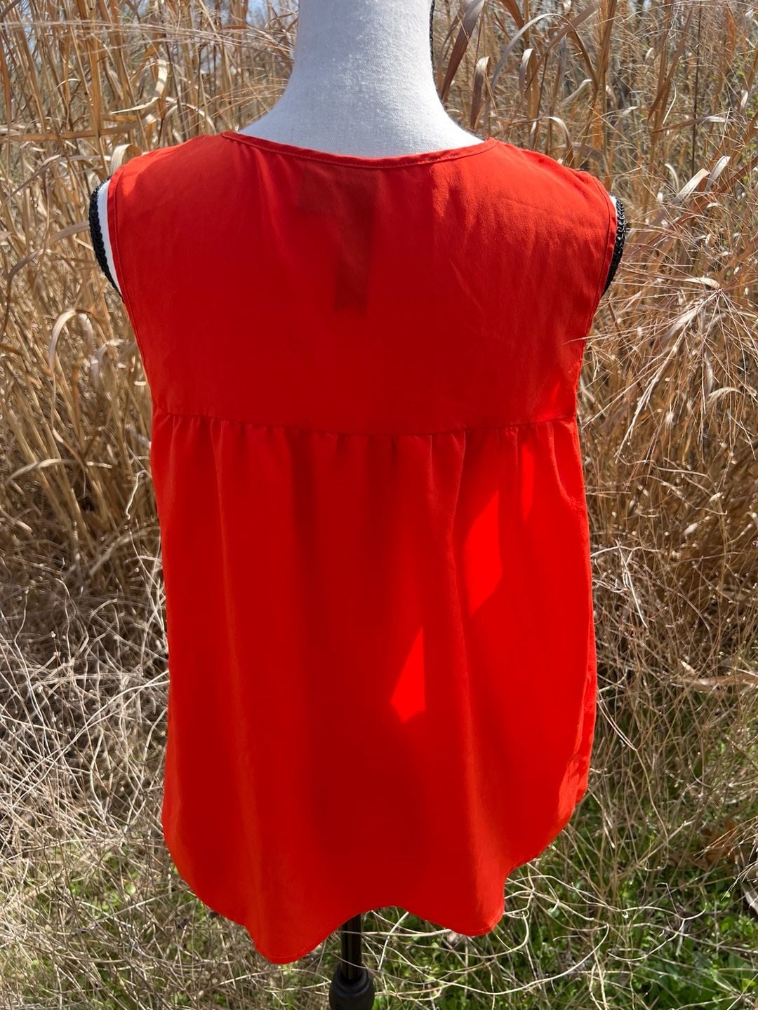 Petticoat Alley Red Sleeveless Crochet Lace Yoke Swing Blouse Top 4