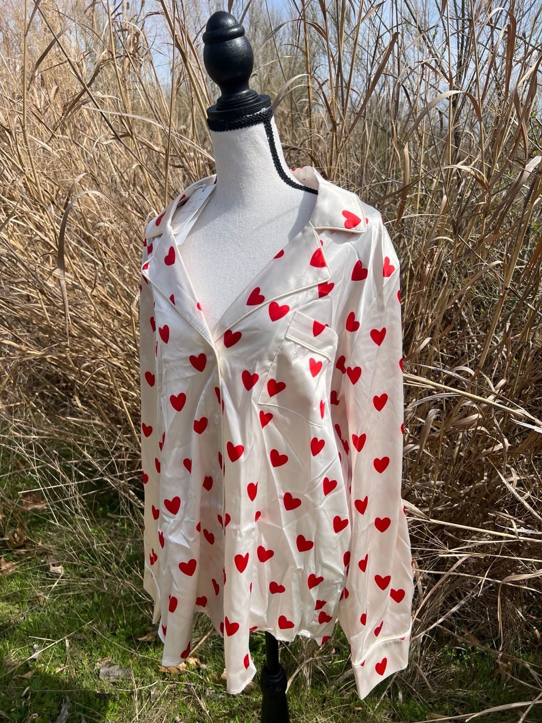 Show Me Your Mumu Classic PJ Pajama Set in Heart Print Satin 1