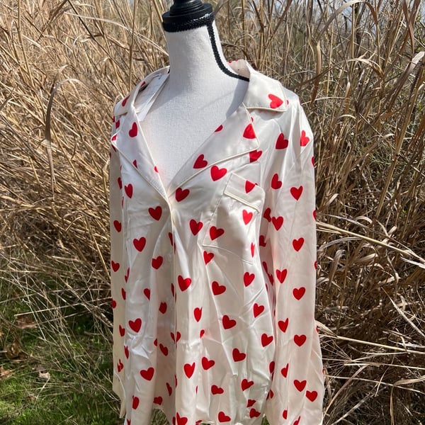 Show Me Your Mumu Classic PJ Pajama Set in Heart Print Satin