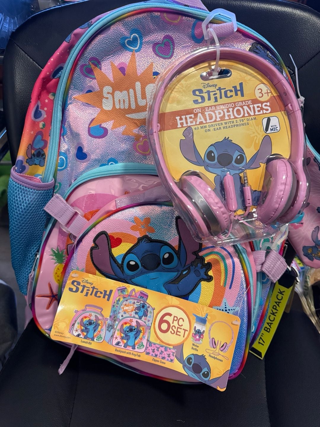 Disney Lilo & Stitch Girls 17" 6-Piece Backpack Set with Headphones, Pink - Business Supplies, 1
