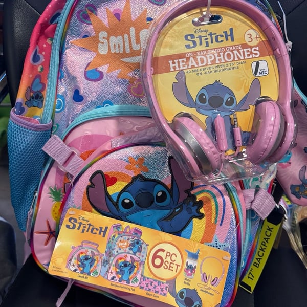 Disney Lilo & Stitch Girls 17" 6-Piece Backpack Set with Headphones, Pink - Business Supplies,