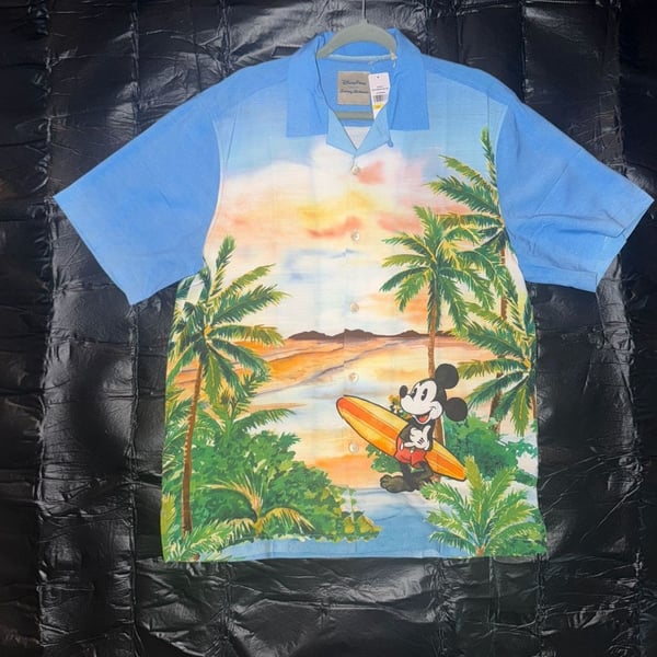 Disney Parks x Tommy Bahama Mickey Mouse Surfing Scenic Silk Hawaiian Shirt