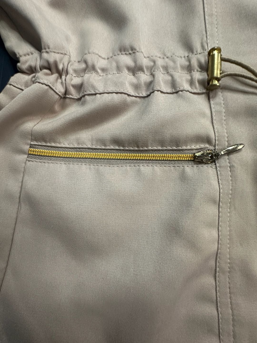 Keneth Too Beige Tan Lightweight Jacket Sz Large Cinch Waist Full Zip Mock Neck 5