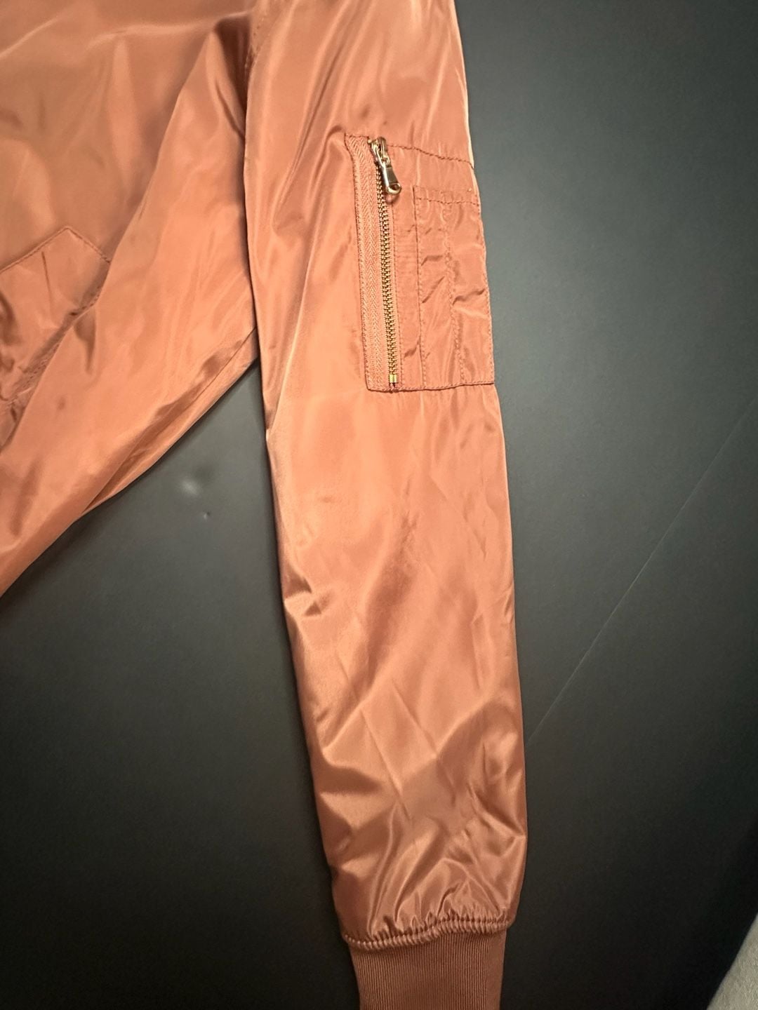 Ci Sono by Cavalini Rose Gold Satin Bomber Jacket Size Medium 4