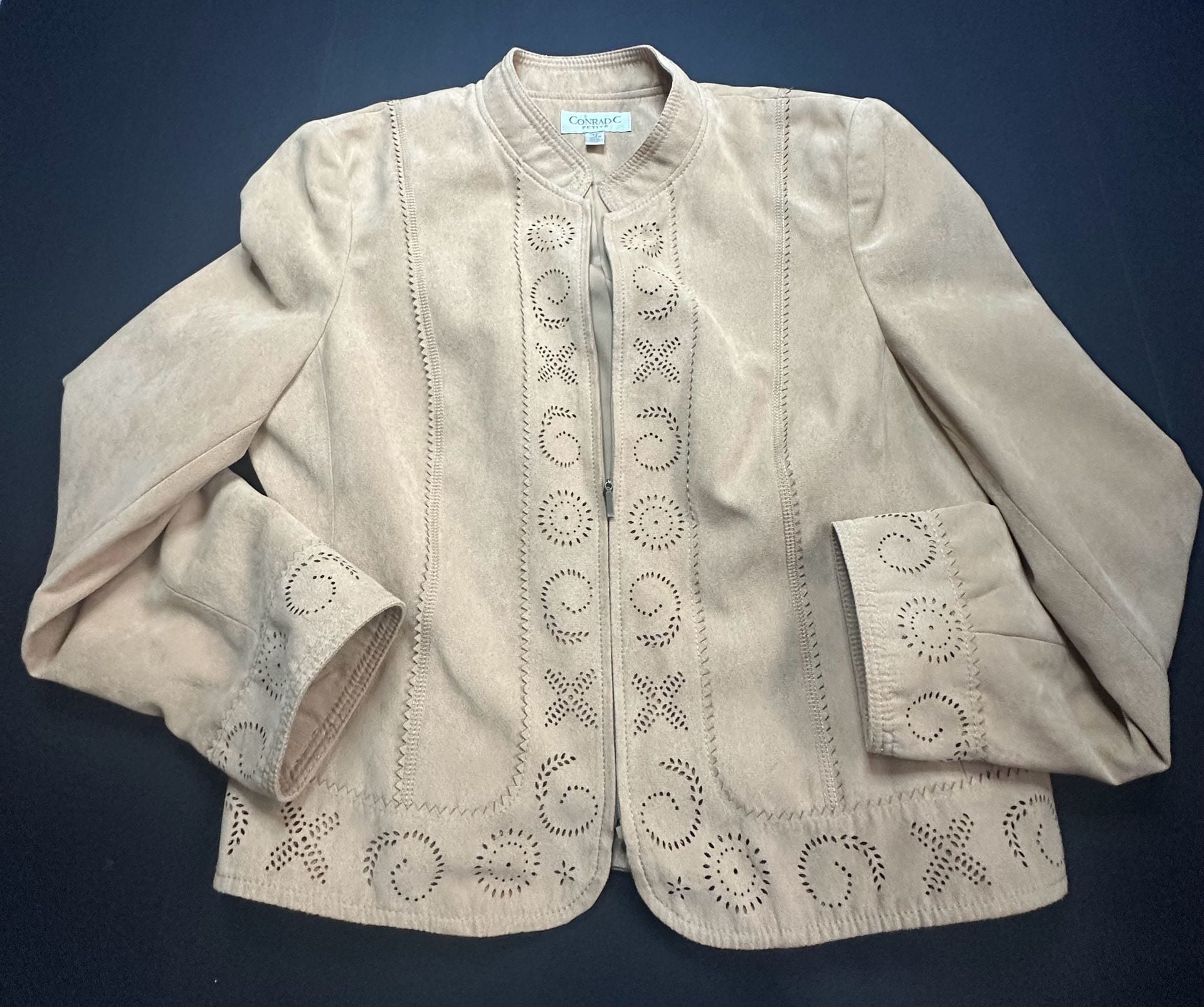 Vintage Conrad C Faux Suede With Cut-outs Women's Zip Up Jacket Size 18 2