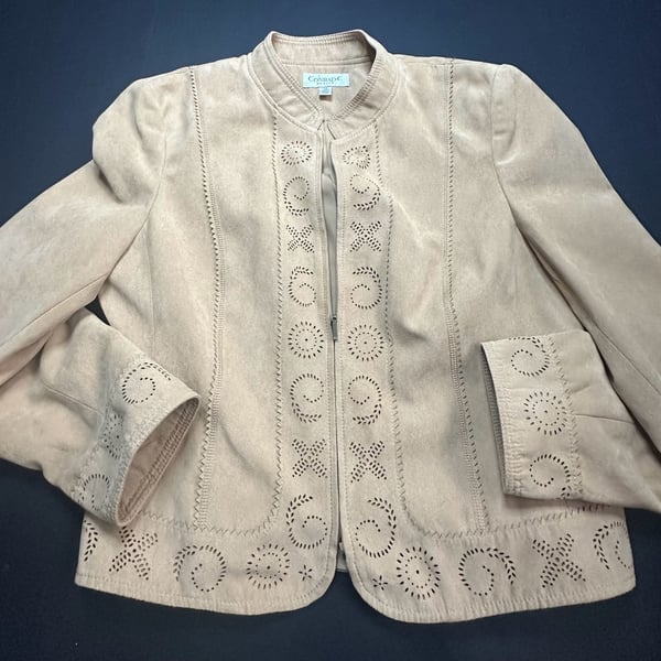Vintage Conrad C Faux Suede With Cut-outs Women's Zip Up Jacket Size 18
