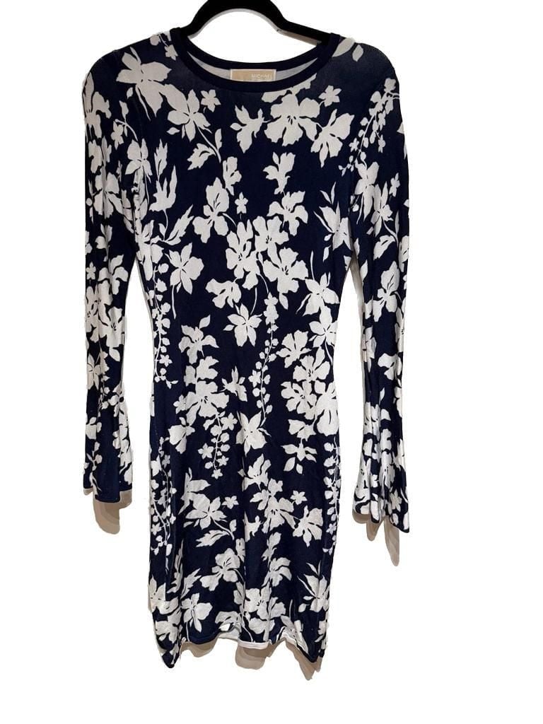 Michael Kors Navy Blue With White Floral Print Dress... 3