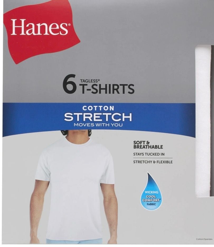 Hanes Men's Tagless Cotton Stretch Crewneck T-Shirt Undershirts, 6-Pack - White 2