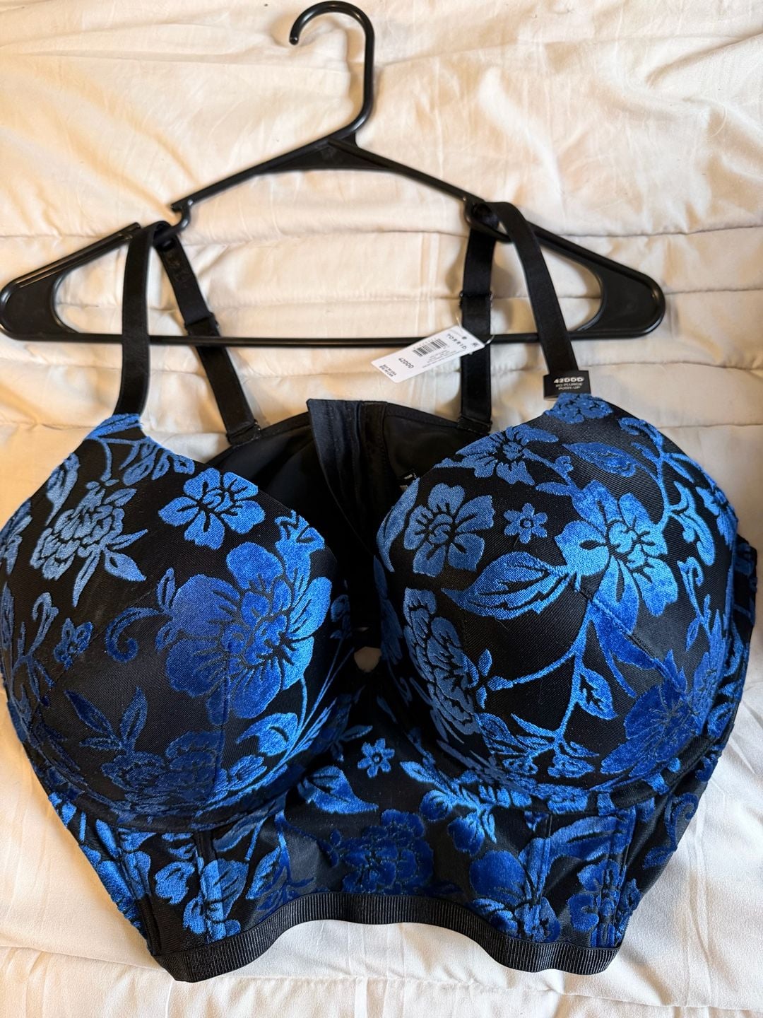 Torrid XO Plunge Push-Up Long Line Bra Micki Floral Burnout Blue 42DDD 1