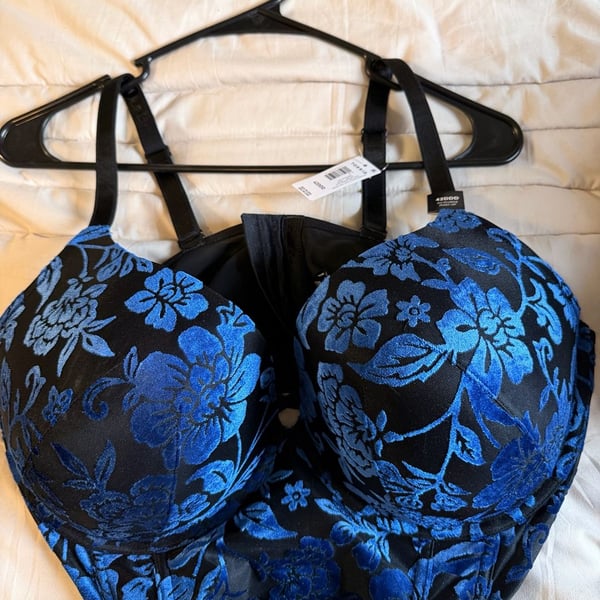 Torrid XO Plunge Push-Up Long Line Bra Micki Floral Burnout Blue 42DDD