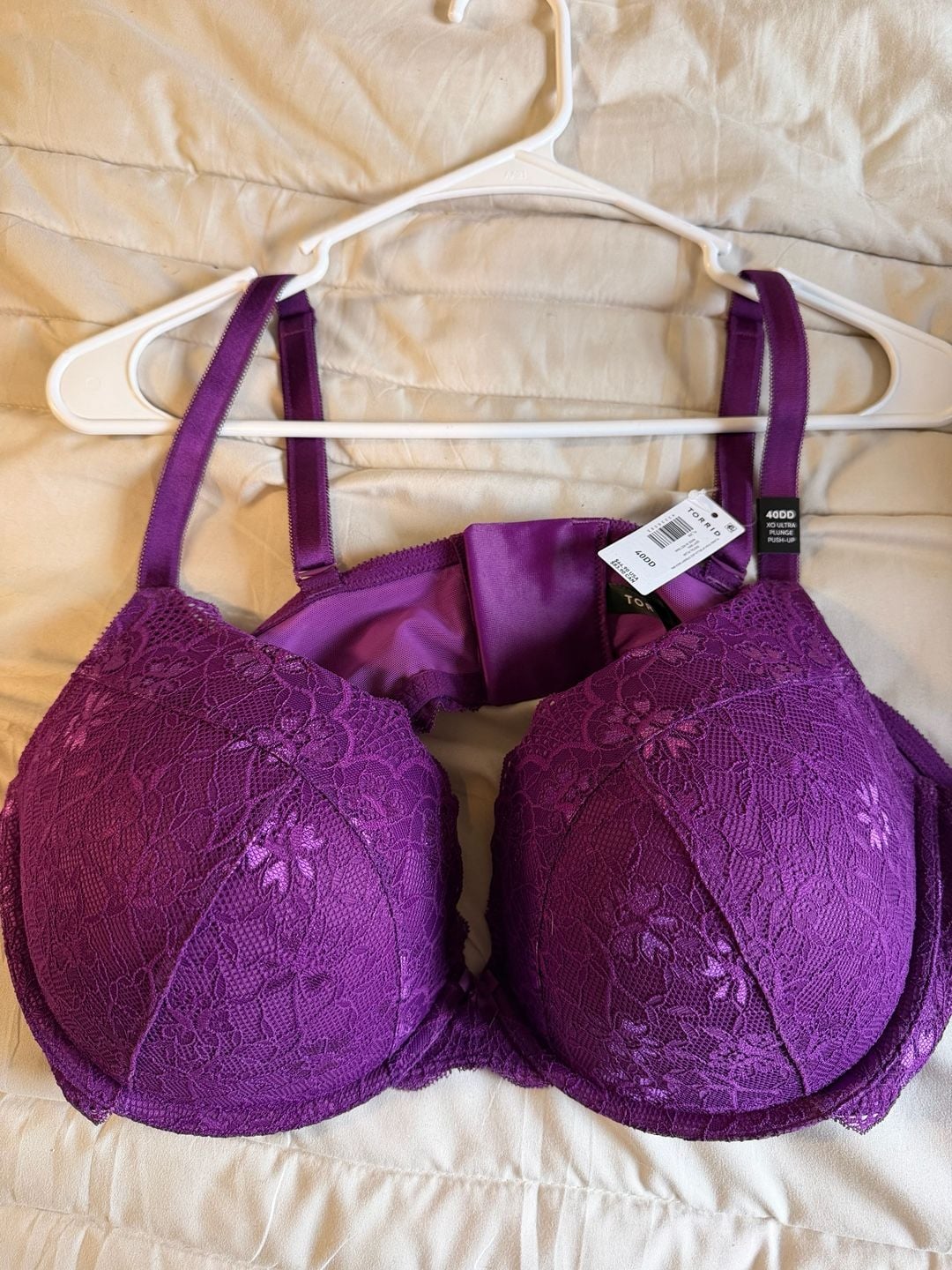 Torrid Plunge Push Up Bella Lace Straight Back Bra in Digital Plum - Size 40DD 1