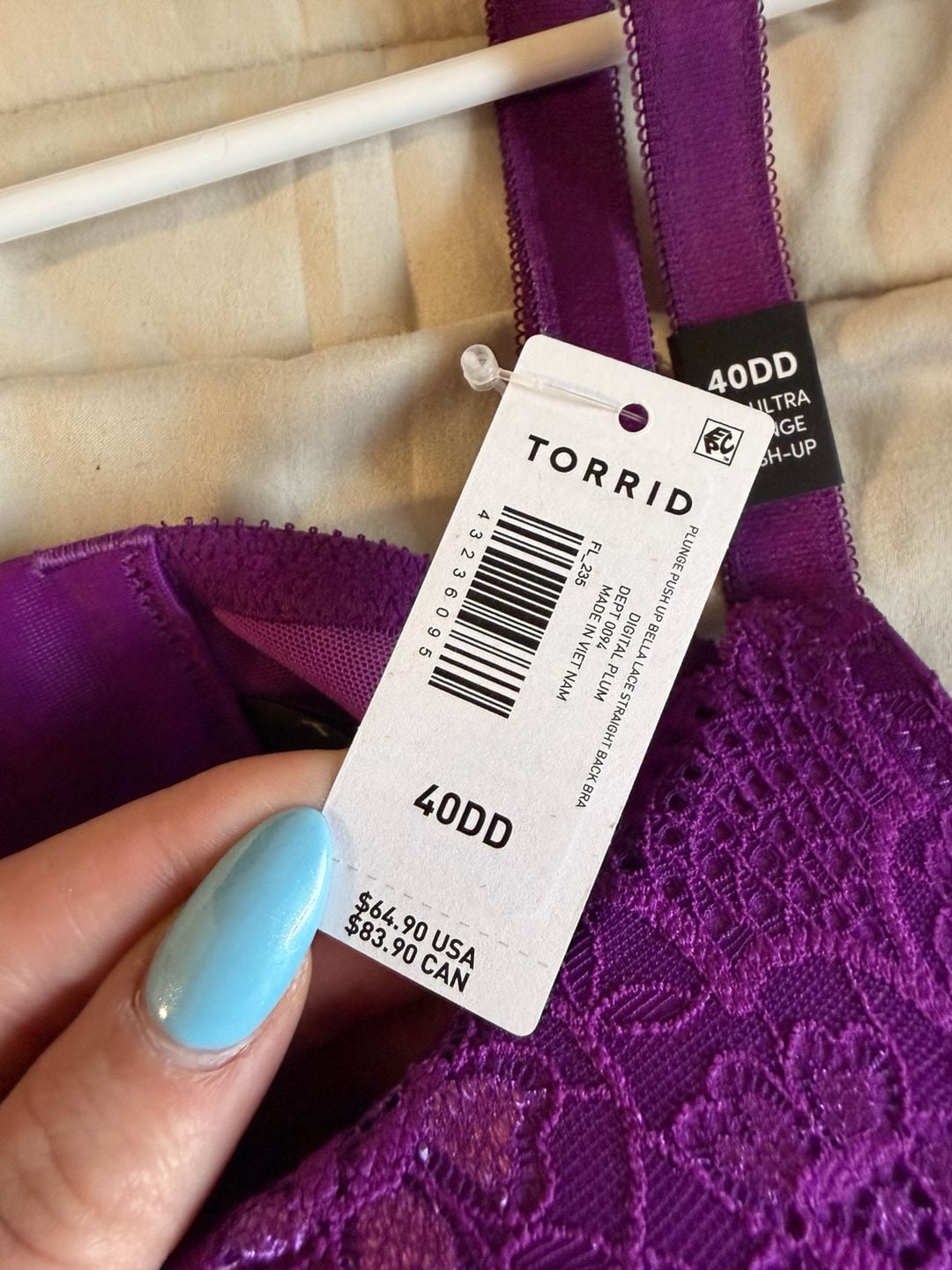 Torrid Plunge Push Up Bella Lace Straight Back Bra in Digital Plum - Size 40DD 2