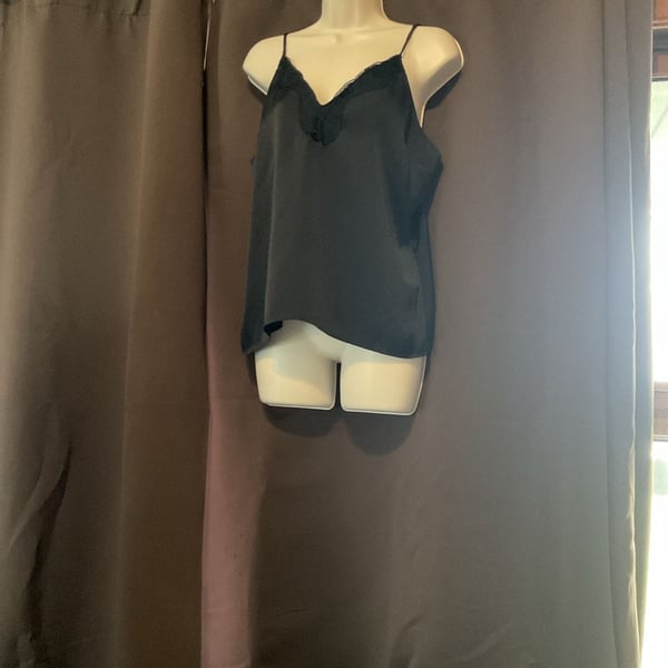 Express Black Satin Lace Trim Camisole Tank Top Size Medium