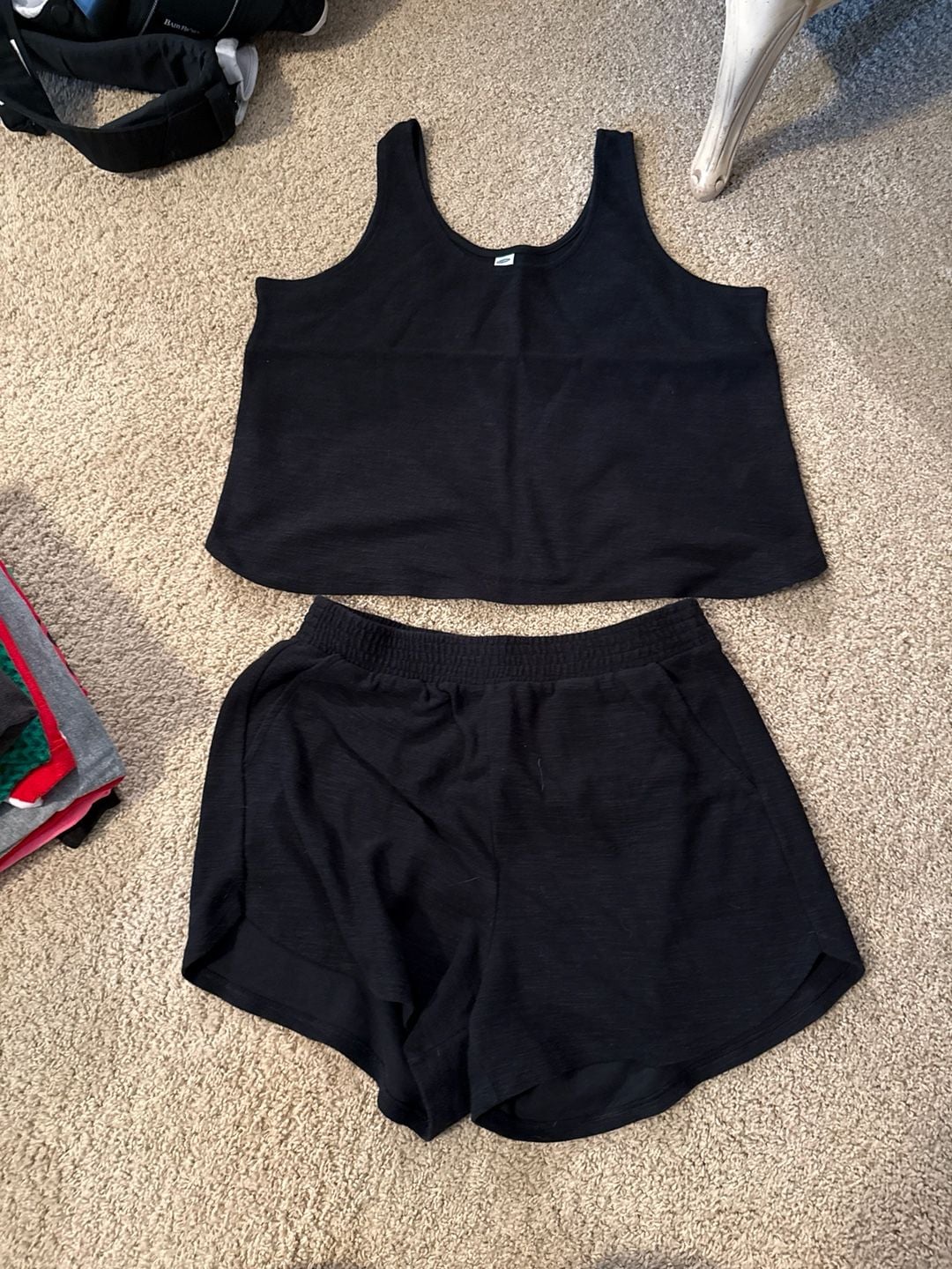 Old Navy Women's Black Textured Sleeveless Crop Top and High-Waisted Shorts 2-Piece Lounge Set 1