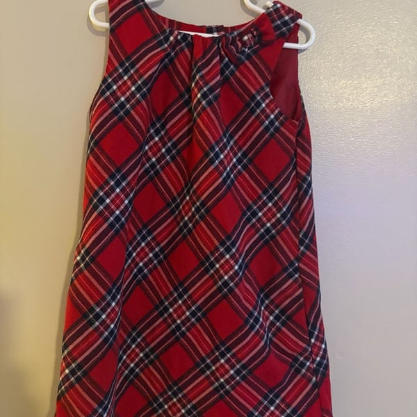 H&M Girls Red Plaid Holiday Dress with Bow Accent Size 6-7Y